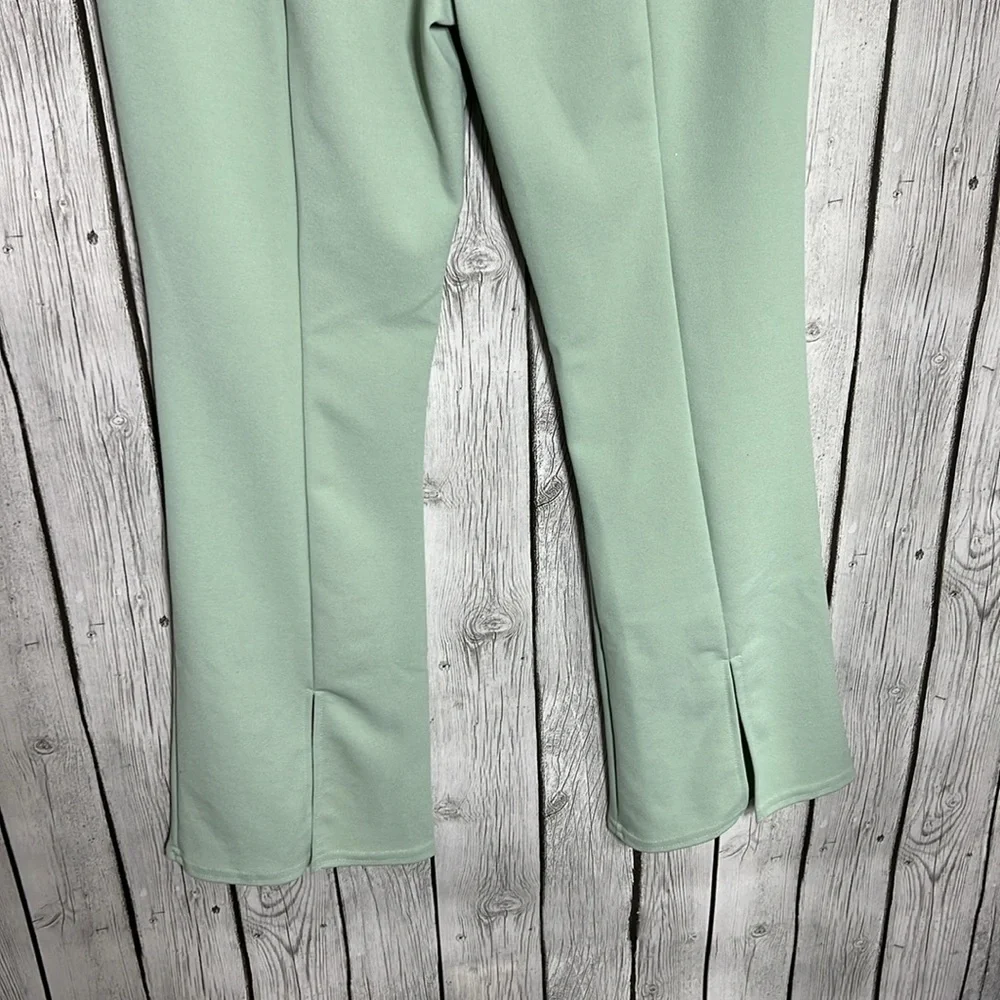 ASOS DESIGN jersey suit low rider baby kick flare pants in sage size 12p